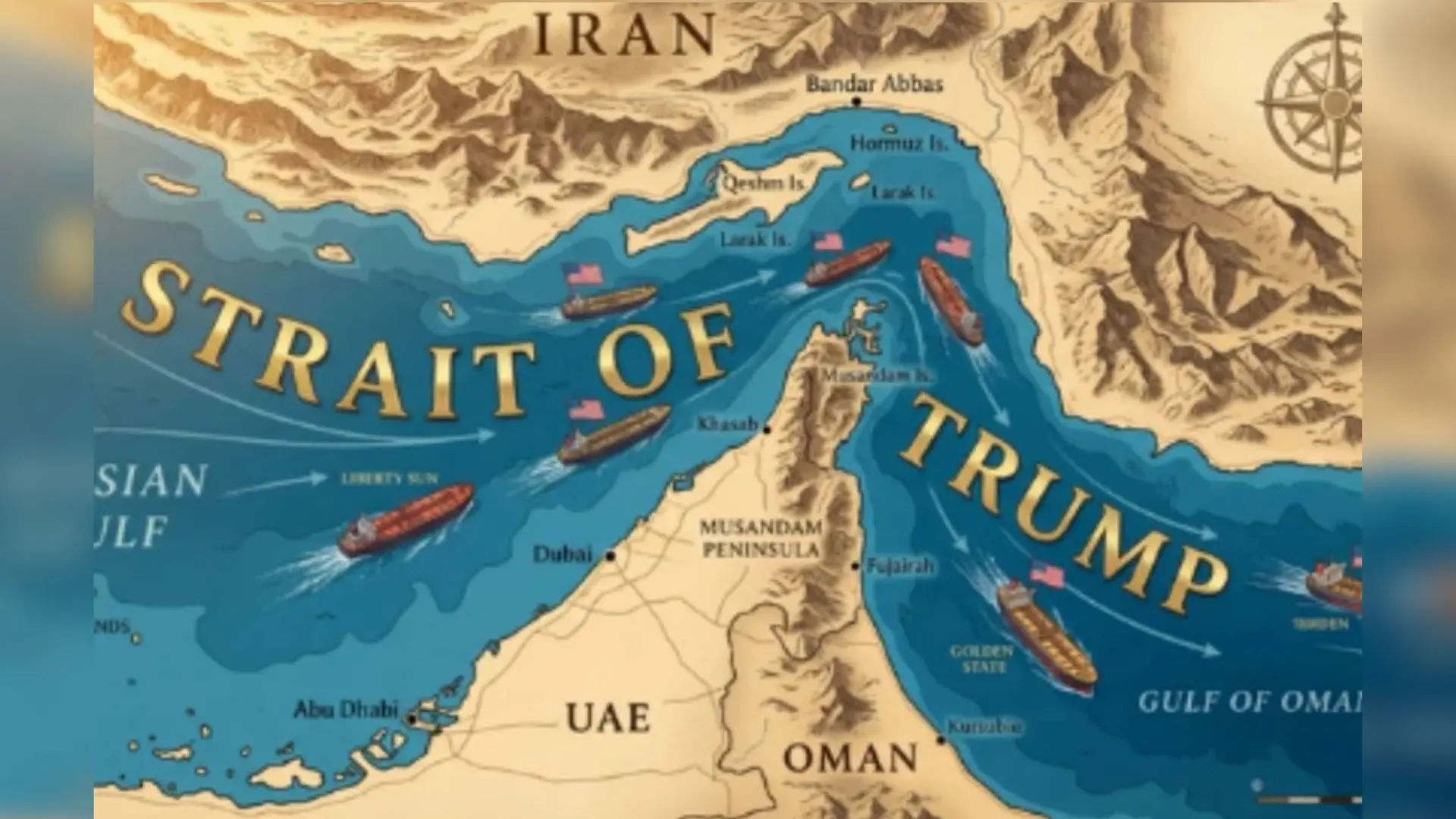 Presidente dos EUA reposta montagem do Estreito de Ormuz como ‘Estreito de Trump’