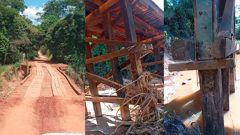Ponte torta e escorada com cabo de aço preocupa moradores de Corguinho: ‘risco de tragédia’