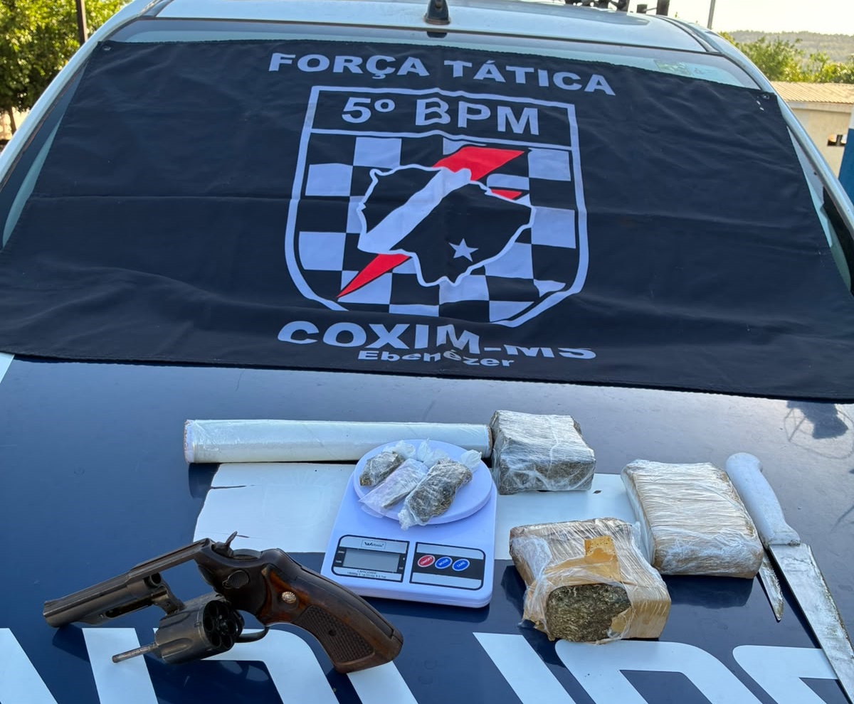 Força Tática prende suspeito por tráfico e apreende arma, cocaína e mais de 1 kg de maconha em Coxim