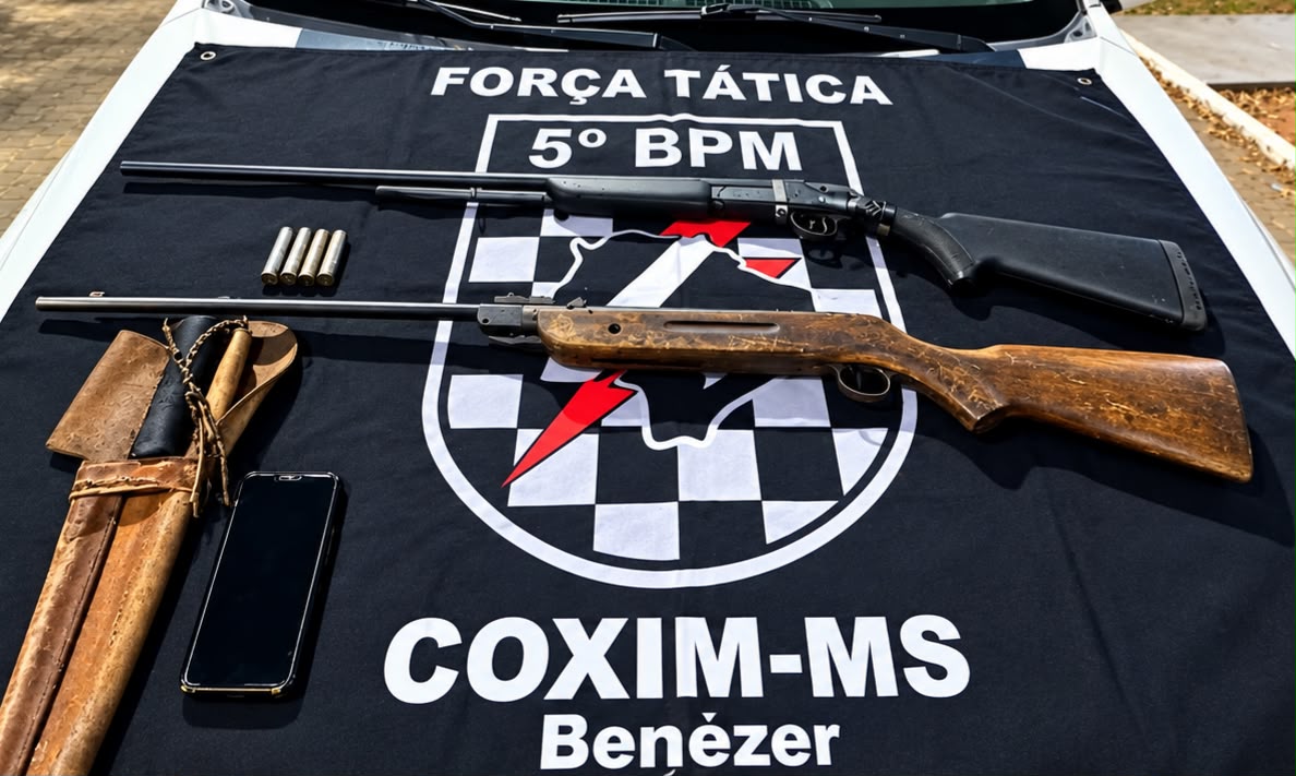 Força Tática prende homem e apreende duas espingardas após ameaça em distrito de Coxim